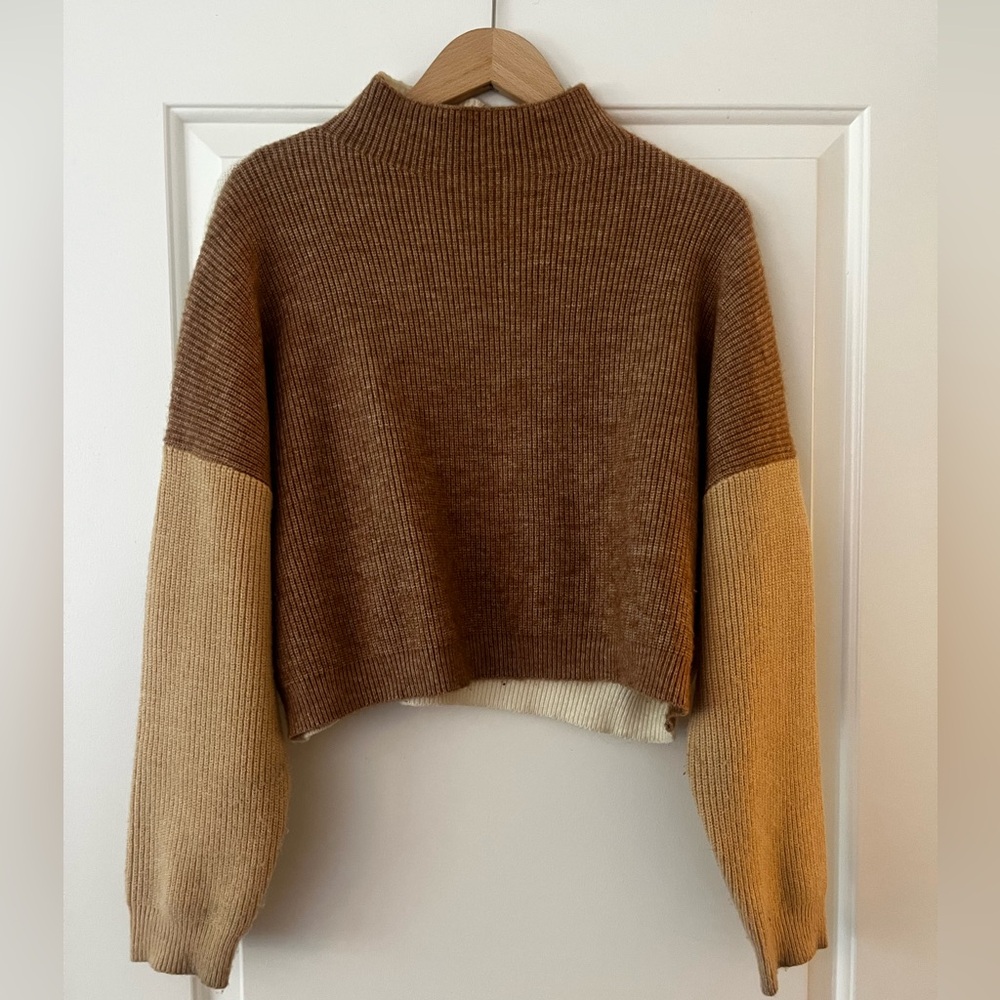 Vestique Brown and Tan Cowl Neck Sweater